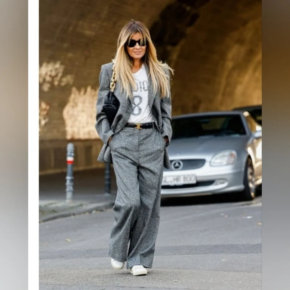 100% Wool Blazer Coat Jacket Single Button Waist 16P Grey - Picture 8 of 11